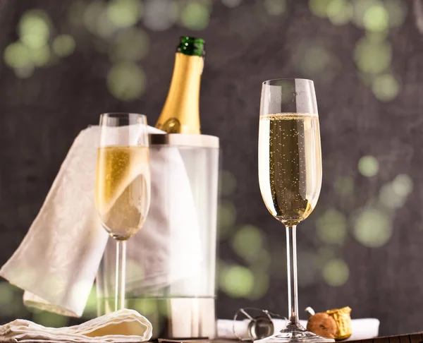 Champagneglazen Fles — Stockfoto