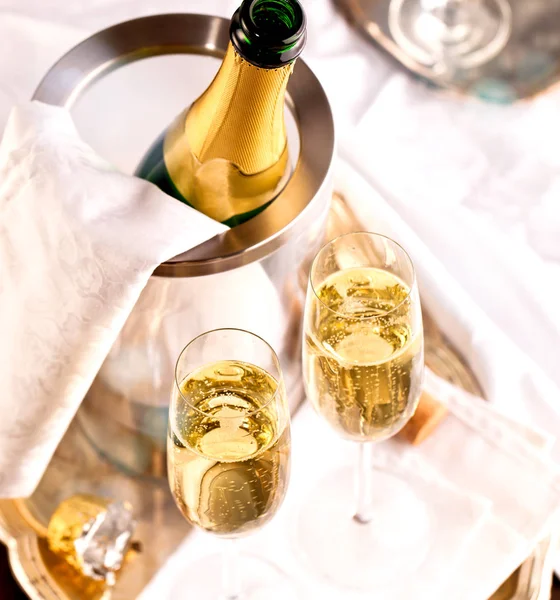 Champagne Glasses Bottle — Stock Photo, Image