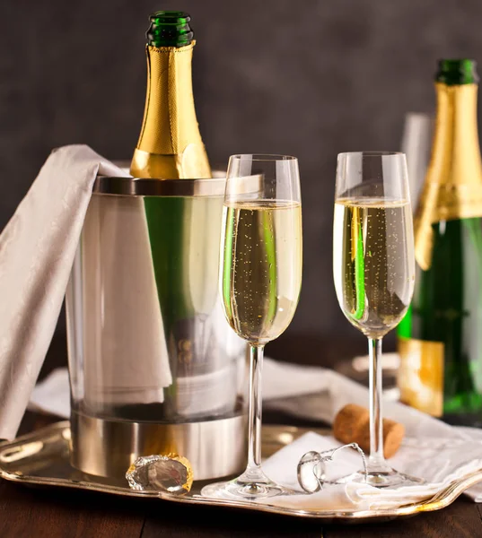 Bicchieri Champagne Bottiglia — Foto Stock