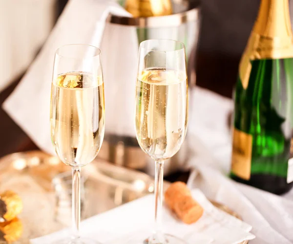 Champagne Glasses Bottle — Stock Photo, Image