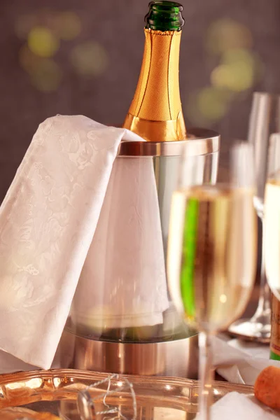 Champagne Glasses Bottle — Stock Photo, Image