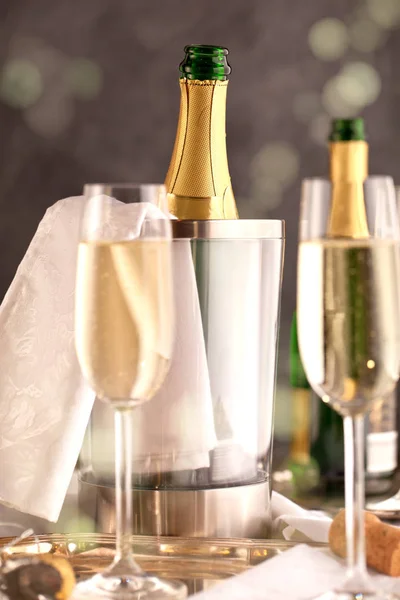 Champagne Glasses Bottle — Stock Photo, Image