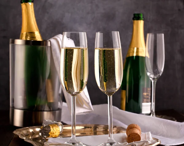 Champagne Glasses Bottle — Stock Photo, Image