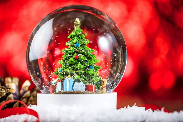 Christmas Snow Globe Wooden Background — Stock Photo, Image