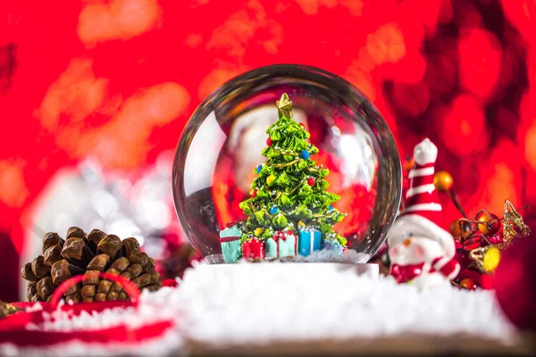 Christmas Snow Globe Wooden Background — Stock Photo, Image