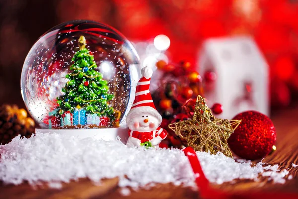 Globo Neve Natal Fundo Madeira — Fotografia de Stock