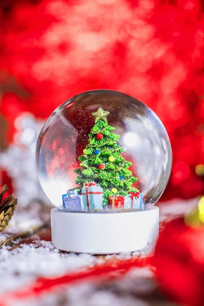 Christmas Snow Globe Wooden Background — Stock Photo, Image