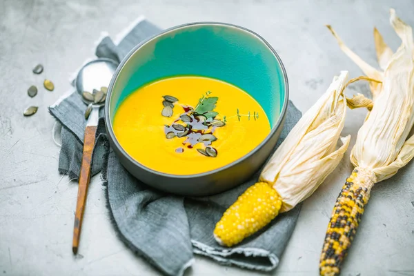 Fresh Pumpkin soup, close up — Stock Image Fresh Pumpkin Soup Close Stock Photo