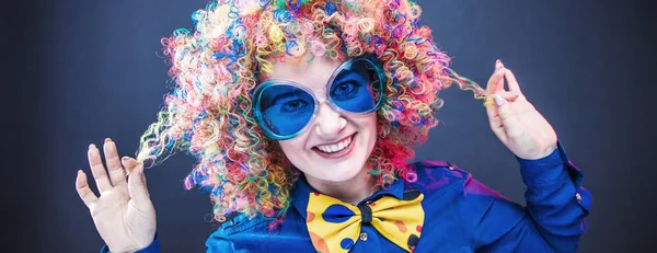 Portrait Beautiful Party Woman Wig Glasses Carneval — Stock Photo, Image