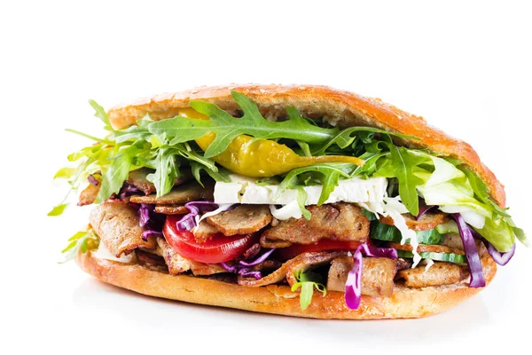 Heerlijke Kebab Sandwich Geïsoleerd — Stockfoto