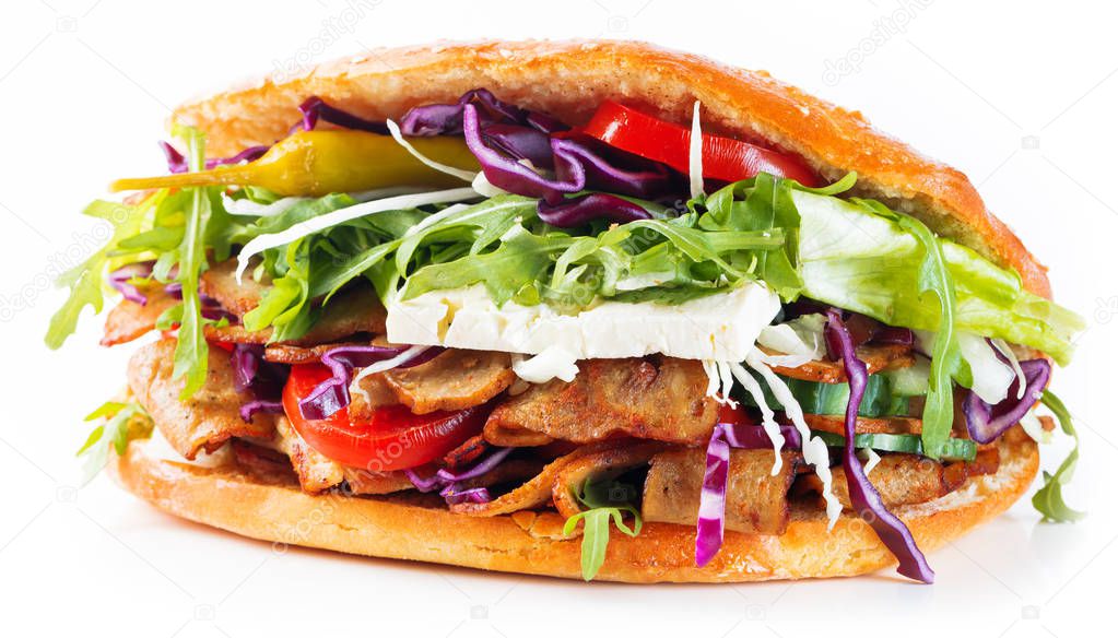Delicious kebab sandwich isolated