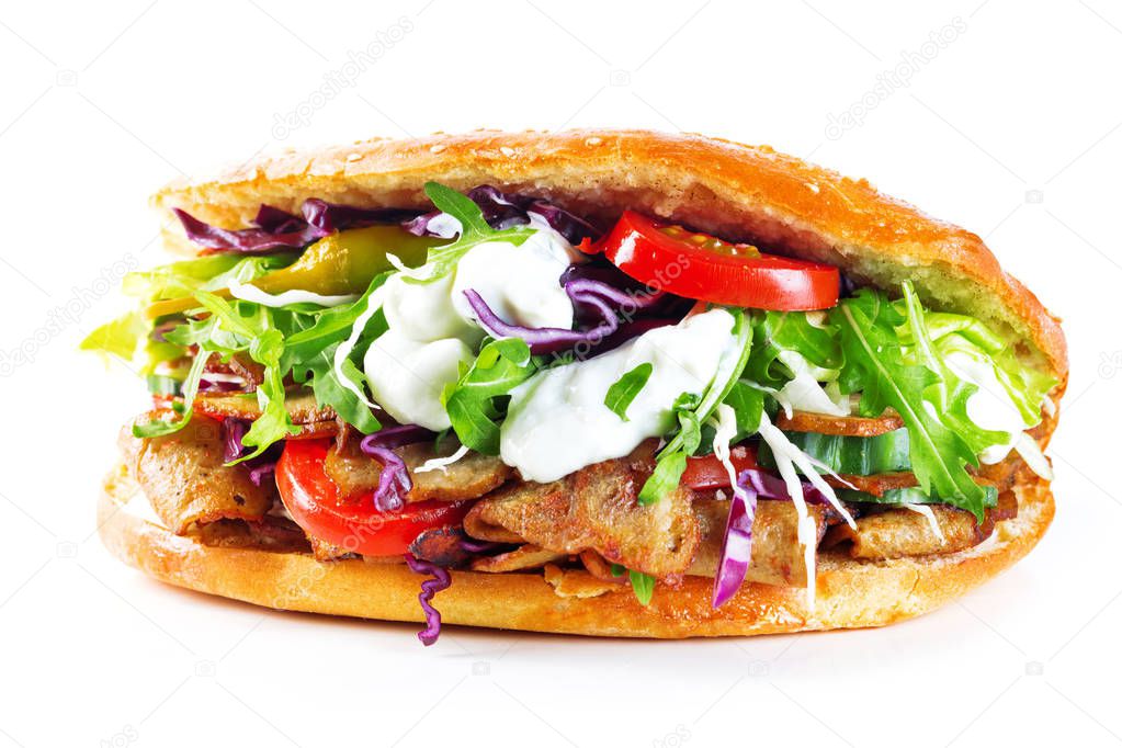 Delicious kebab sandwich isolated