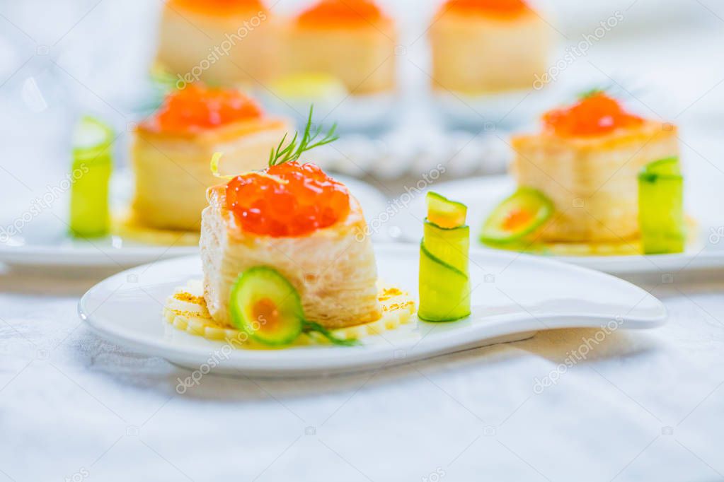 Tartlets with red caviar 