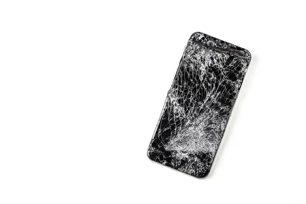 Mobiele Telefoon Met Gebroken Touchscreen Grijze Achtergrond — Stockfoto