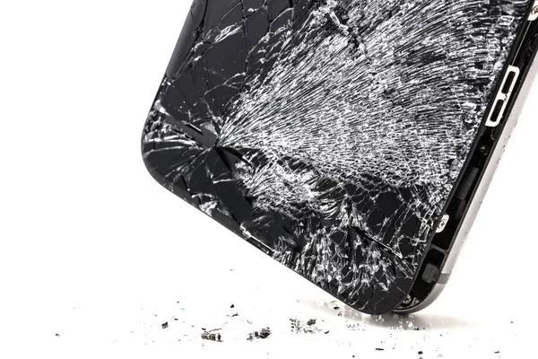 Mobiele Telefoon Met Gebroken Touchscreen Grijze Achtergrond — Stockfoto