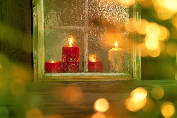 Christmas Window Decoration Close — Stock Photo, Image