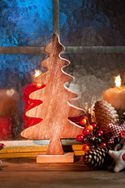 Vánoční Dekorace Oken Zblizka — Stock fotografie