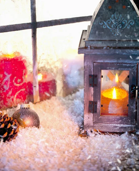 Vánoční Dekorace Oken Zblizka — Stock fotografie