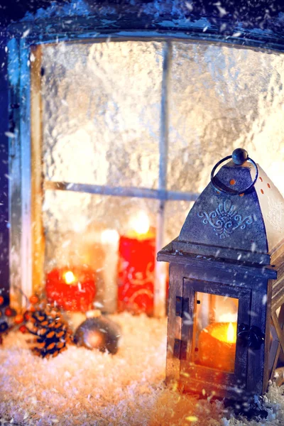 Tatil Noel Pencere Dekorasyon — Stok fotoğraf