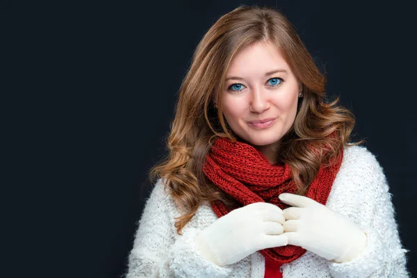 Portrait Sweet Girl Red Scarf Christmas Close — Stock Photo, Image