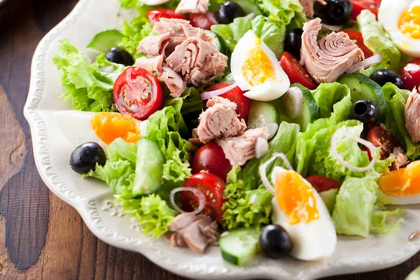 Tuna Salad Lettuce Eggs Tomatoes Stock Image