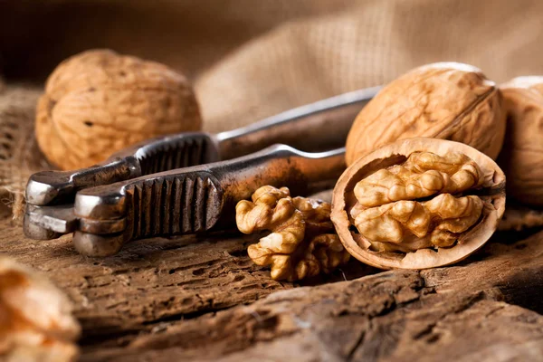 Walnut Kernels Rustic Old Oak Table — Stock Photo, Image