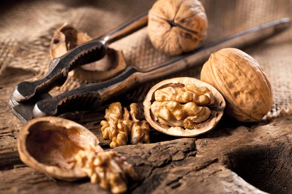 Gherigli Noce Vecchio Tavolo Rustico Quercia — Foto Stock