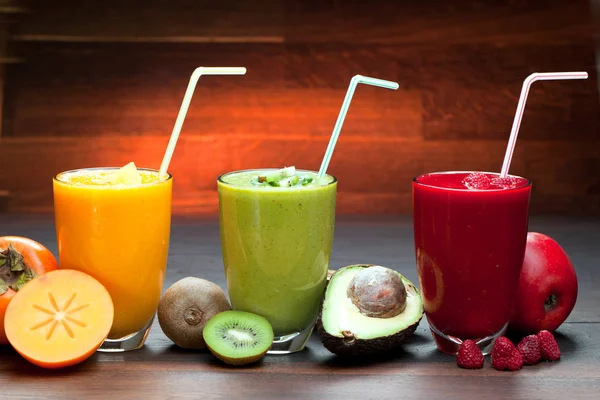 Farverig Smoothie Sund Detox Vitamin Kost Eller Vegansk Mad Koncept - Stock-foto