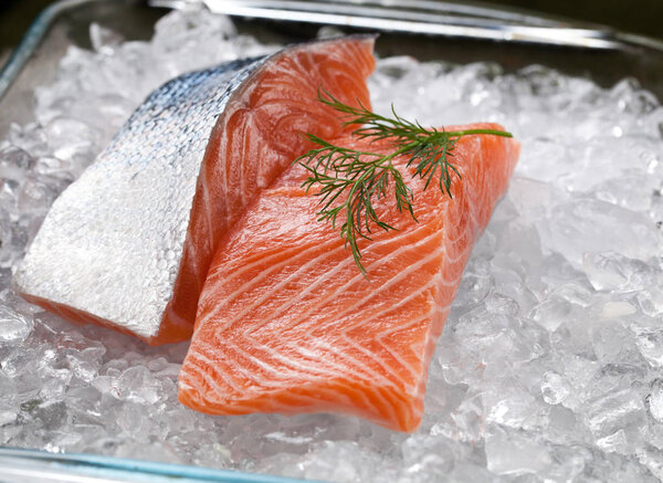 Fresh salmon on ice 