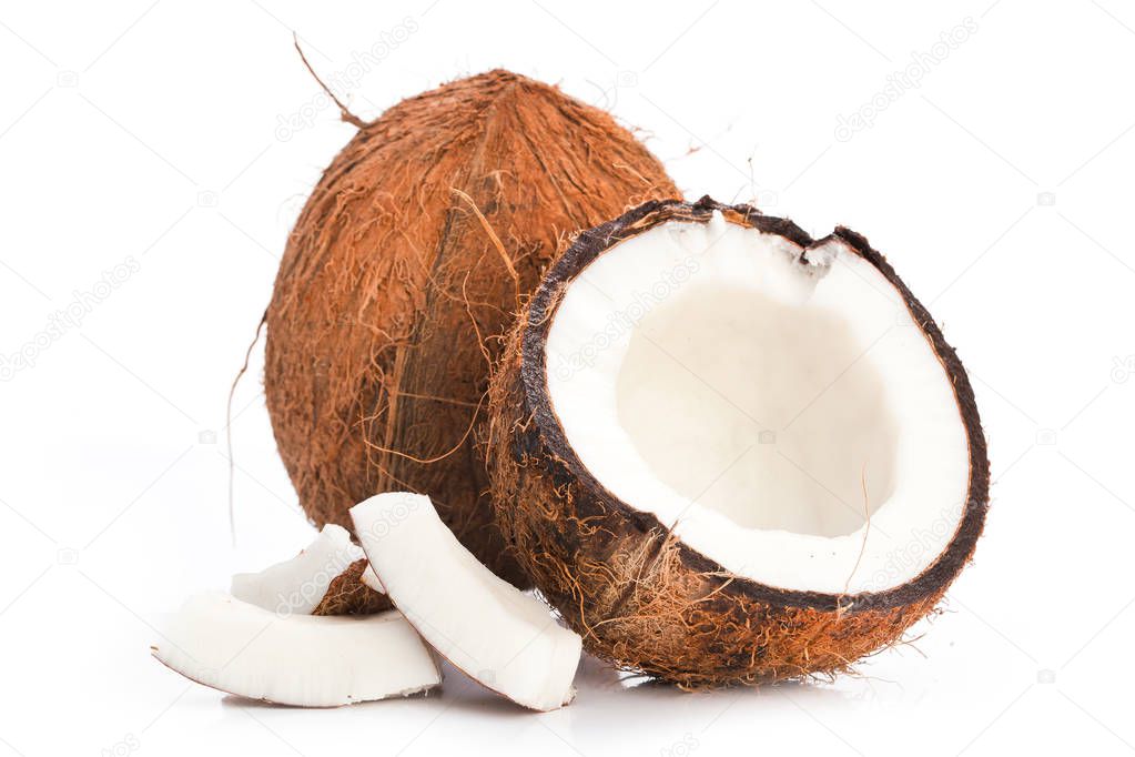 Coconuts isolated on the white background. closeup