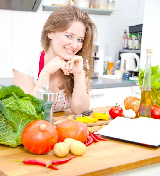 Young Woman Cooking Kitchen Healthy Food Vegetable Salad Diet Dieting Royalty Free Stock Photos