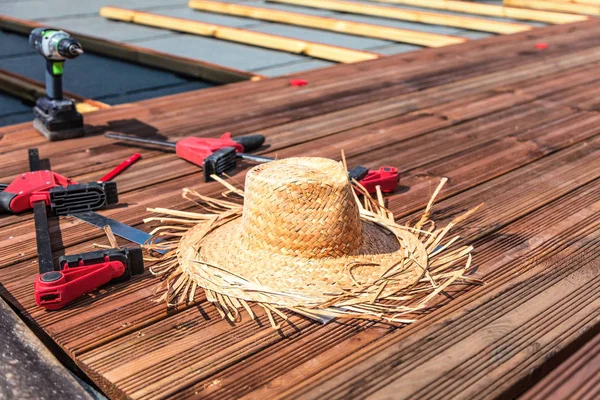 Outils Pour Construction Plancher Une Terrasse Bois — Photo