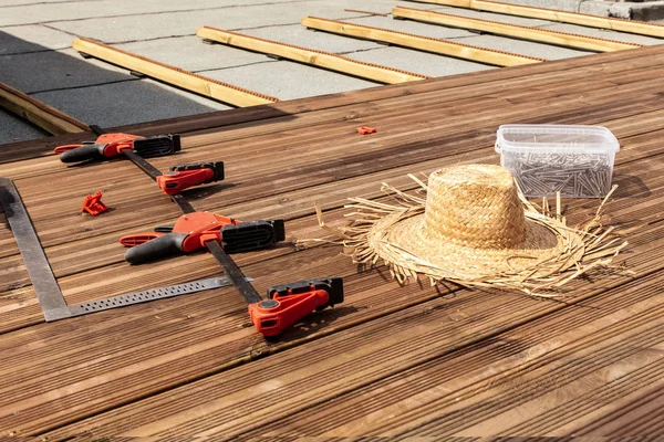 Outils Pour Construction Plancher Une Terrasse Bois — Photo