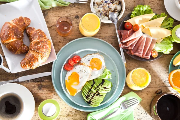 Homemade Delicious American Breakfast Dark Wooden Table — Stock Photo, Image