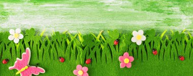 Ahşap arka plan bahar ya da yaz ve çim alanı