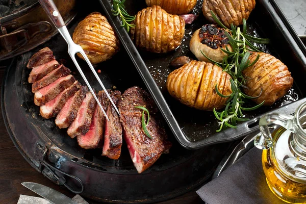 Vers Sappige Medium Zeldzame Rundvlees Grillsteak Barbecue Vlees Close — Stockfoto