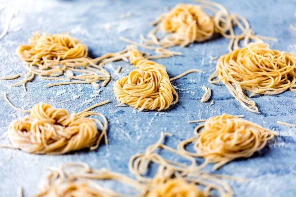 Selfmade Spagetti Pasta Gray Stone Table — Stock Photo, Image