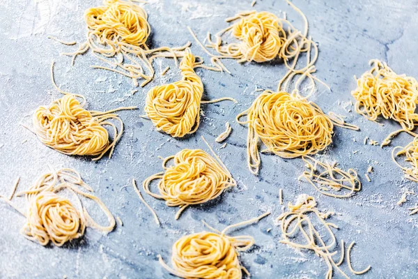 Selfmade Spagetti Pasta Gray Stone Table — Stock Photo, Image