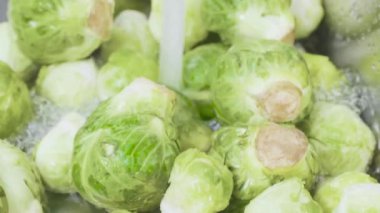 Mutfak lavabosunda yıkanan taze Brüksel lahanaları.