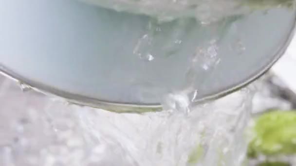 清洗新鲜的芽甘蓝在香菜 关闭视图 — 图库视频影像