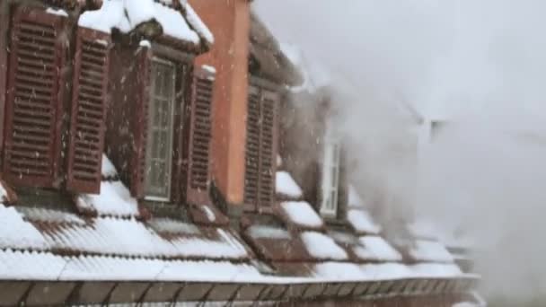 Śnieg Dachu Zimowa Scena Zimowe Tło Nagranie Śniegu — Wideo stockowe