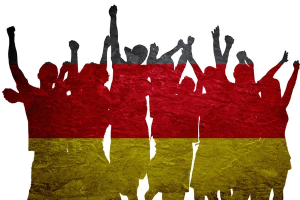 Silhouettes Fans Raised Arms Colors German Flag — Stock Photo, Image