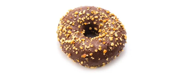 Nahaufnahme Der Süßen Gourmet Schokolade Donut Auf Weißem Hintergrund — Stockfoto