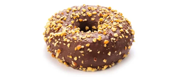 Nahaufnahme Der Süßen Gourmet Schokolade Donut Auf Weißem Hintergrund — Stockfoto