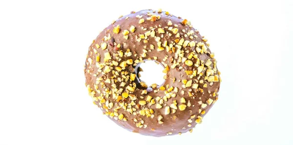 Vista Close Delicioso Donut Chocolate Doce Isolado Fundo Branco — Fotografia de Stock
