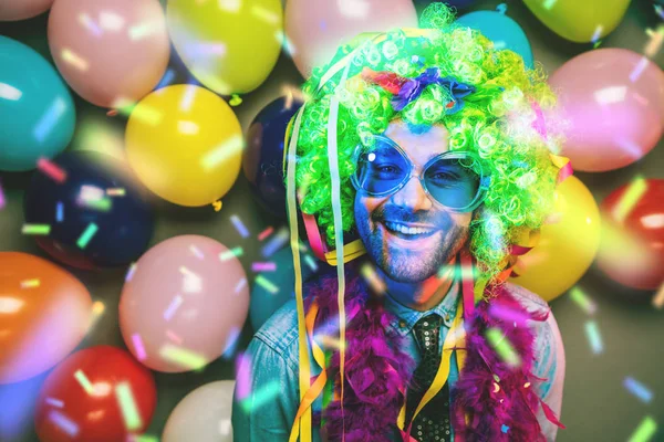 Happy Funny man at carnival Party dancing man