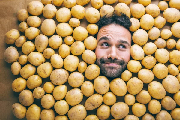 Человек Картошкой Концепция Пищевой Промышленности Лицо Гримасина Картофельной Зоне — стоковое фото