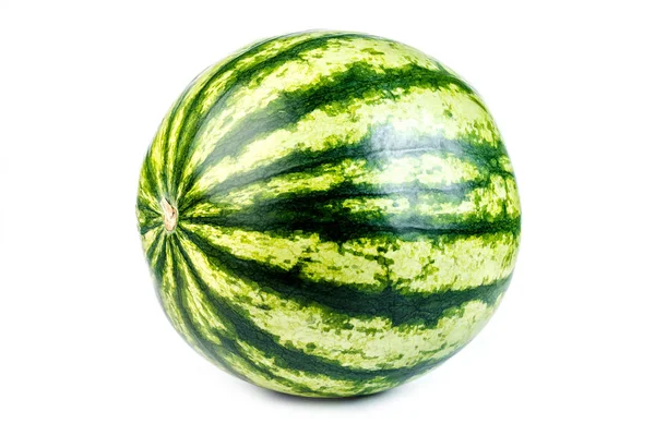 Närbild Hela Mogen Vattenmelon Isolerad Vit Bakgrund — Stockfoto