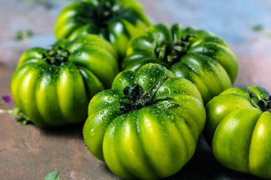 taze yeşil ıslak domates gri yüzeyi görmek
