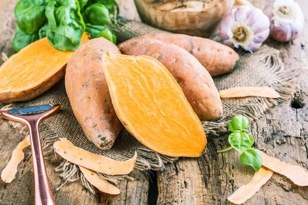 Nahaufnahme Von Frischem Yacon Oder Peruanischem Gemahlenem Apfel Knoblauch Und — Stockfoto